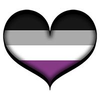 Large heart in Asexual pride flag colors with black frame.