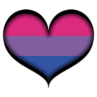 Large heart in Bisexual pride flag colors with black frame.