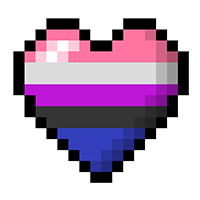 Large heart made of pixels in the colors of the Gender Fluid pride flag.