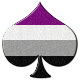 Large Ace symbol filled with the colors of the asexual pride flag.