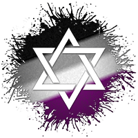 Star of David symbol silhouetted out of Asexual flag paint splatter.