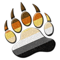 Large paw symbol filled with the colors of the Gay Bear pride flag.