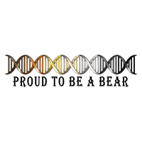 Proud to be Me text with a Gay Bear colored strand of DNA.