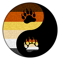 Gay Bear pride Yin and Yang symbol with matching symbols.
