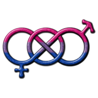 Large gender knot symbol filled with the colors of the Bisexual pride flag.