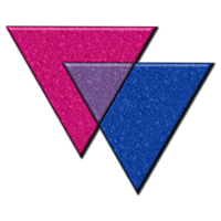 Large triangles symbol filled with the colors of the Bisexual pride flag.