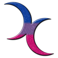 Large crescent moons filled with the colors of the Bisexual pride flag.