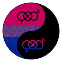 Bisexual pride Yin and Yang symbol with matching symbols.