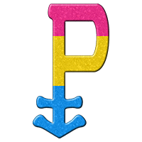 Large Pansexual symbol filled with the colors of the Pansexual pride flag.