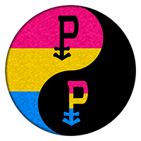Pansexual pride Yin and Yang symbol with matching symbols.