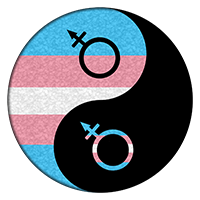 Transgender pride Yin and Yang symbol with matching symbols.