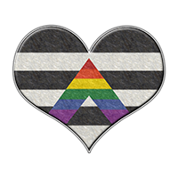 Large texture heart filled with the colors of the LGBT Ally pride flag  and symbol.