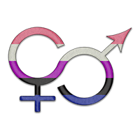 Large gender knot symbol filled with the colors of the Gender Fluid pride flag.