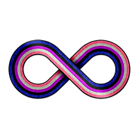 Large infinity symbol made out of Gender Fluid pride flag stripes.
