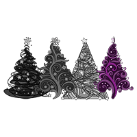 Six Asexual flag colored abstract Christmas trees.