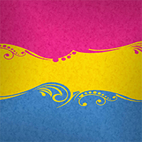 Elegant swoops and swirls separate each color of the Pansexual pride flag.