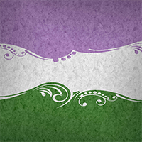 Elegant swoops and swirls separate each color of the Genderqueer pride flag.