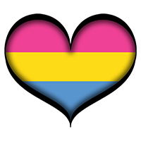 Large heart in Pansexual pride flag colors with black frame.