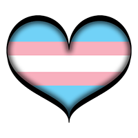 Large heart in Transgender pride flag colors with black frame.