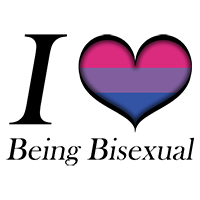 I Heart Being Bisexual text with Large heart in Bisexual pride flag colors.