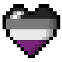 Large heart made of pixels in the colors of the Asexual pride flag.