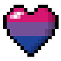 Large heart made of pixels in the colors of the Bisexual pride flag.