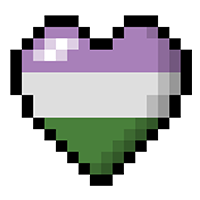 Large heart made of pixels in the colors of the Genderqueer pride flag.