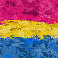 Large high-resolution Pansexual pride flag made of paint splatter and drips.