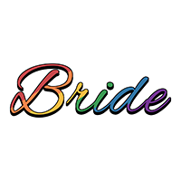 The word Bride filled with, lesbian pride, rainbow flag.