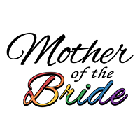 The words Mother of the Bride filled with, lesbian pride, rainbow flag.