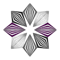 Starburst made of lined shapes in alternating colors of the Asexual pride flag.