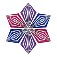 Starburst made of lined shapes in alternating colors of the Bisexual pride flag.