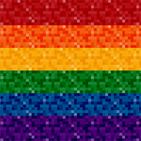 Large high-resolution LGBT rainbow pride flag made of pixels.