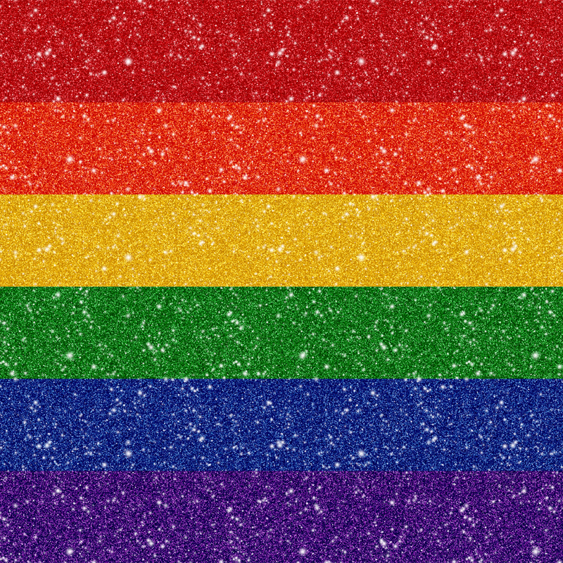 LGBT pride rainbow flag made of faux glitter and sparkles.
