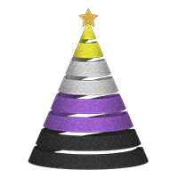 Spiral glitter Christmas tree in the colors of the Non-Binary pride flag.