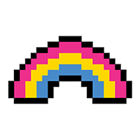 Pansexual pride pixel rainbow in the shape of a traditional rainbow.