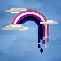 Bold rounded rectangle drip rainbow in Gender Fluid pride flag colors.