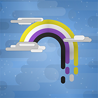 Bold rounded rectangle drip rainbow in Non-Binary pride flag colors.