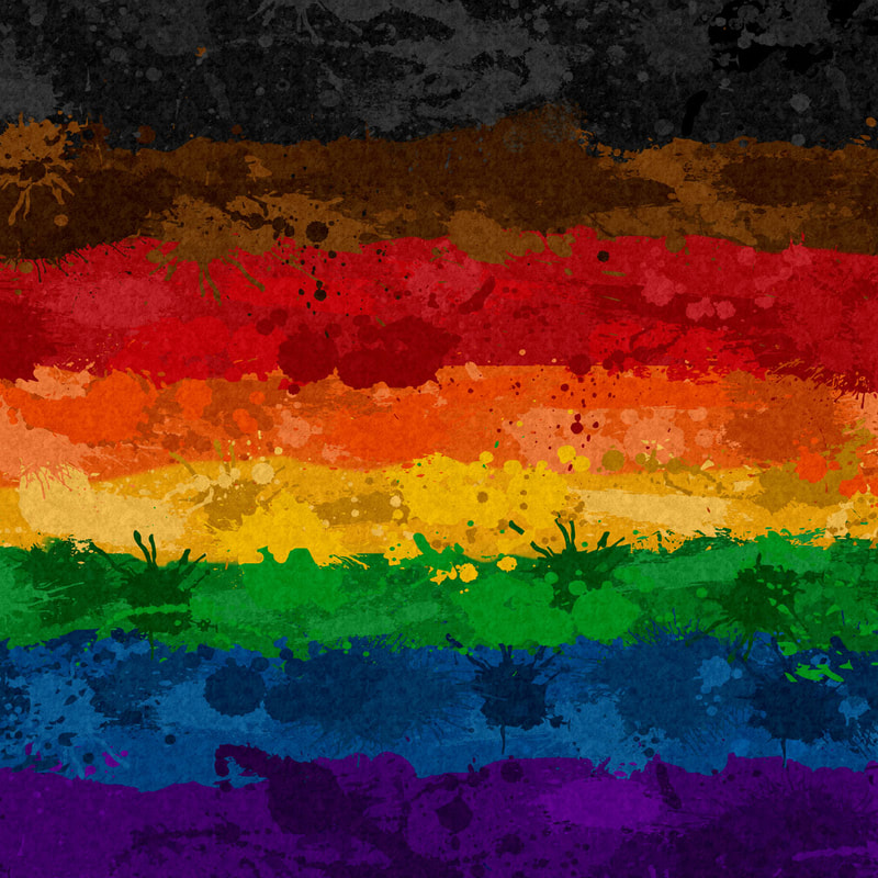 Large high-resolution LGBT rainbow pride flag made of paint splatter and drips.