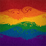 Elegant swoops and swirls separate each color of the LGBT rainbow pride flag.